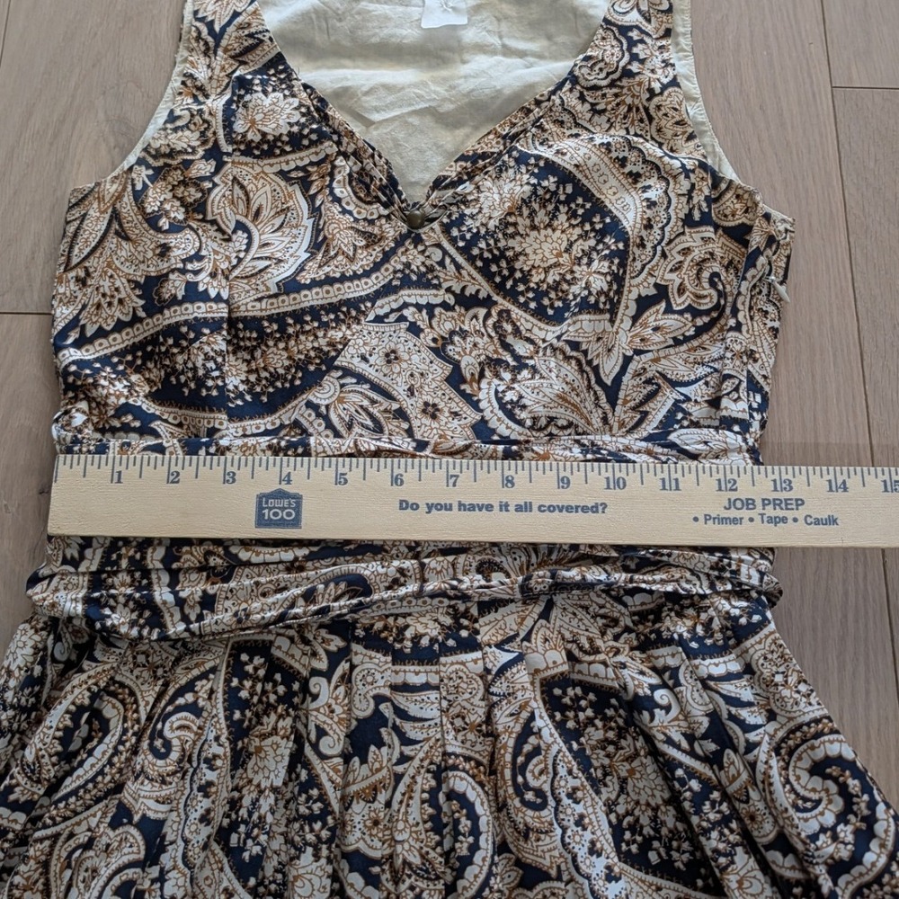 J.Crew Paisley Fit & Flare Dress | Navy & Ivory | V-Neck | Classic Preppy - Picture 8 of 13